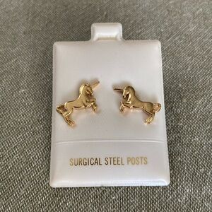 Unicorn Earrings - Surgical Steel Posts, Gold Toned